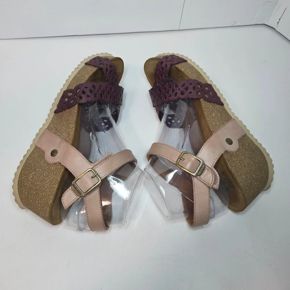 Wanda Panda Shoes Wedge Sandals Burgundy‎ Leather Cutout Cork Sole W's Size 41